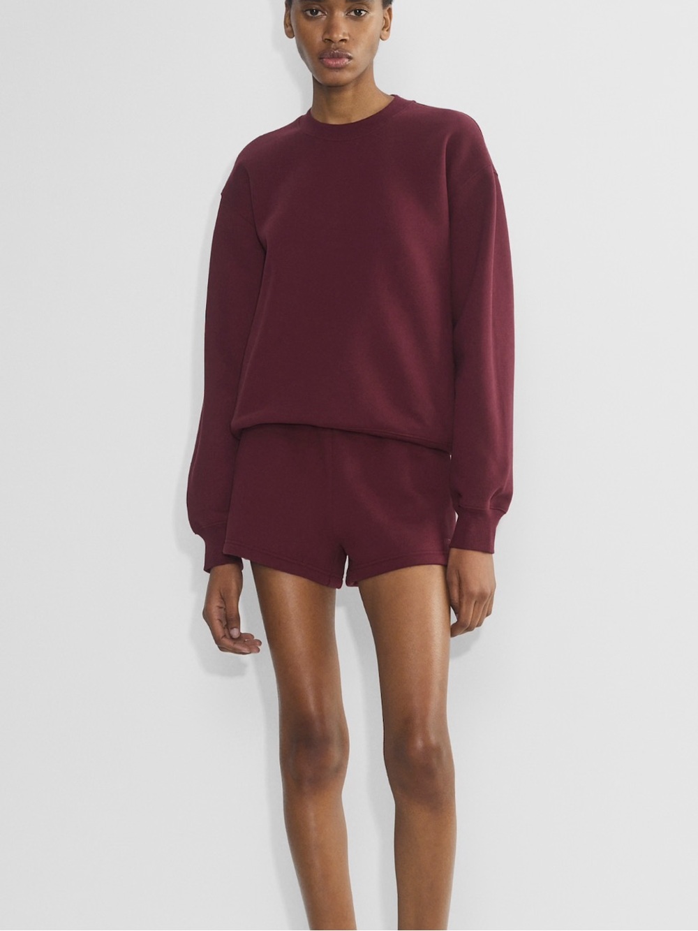 Aritzia Hi-Rise Sweatfleece Mini Shorts in Deep Burgundy